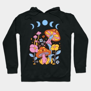 Cottagecore Mushroom Blue Retro Moon Phases Hoodie